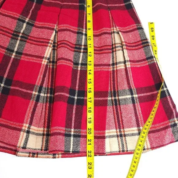 VTG Garland Skirt Womens 26 x 22 Plaid 100% Wool Red Black Tan Tartan Pleated - Picture 6 of 10